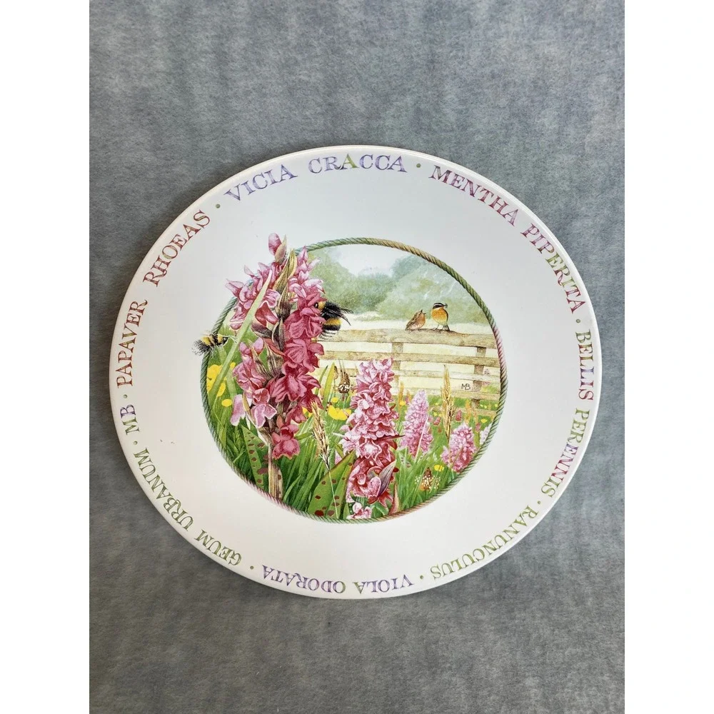 Wildflower Meadow‎ Decorative Plate by Magdalen Bonham Birds Bees Flowers